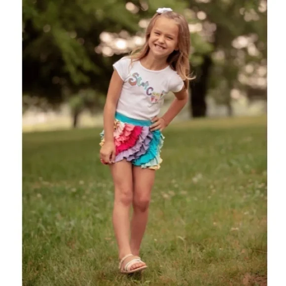 Lemon loves lime girls ruffle skort size 8 Rainbow colors pink purple blue green - Picture 5 of 6